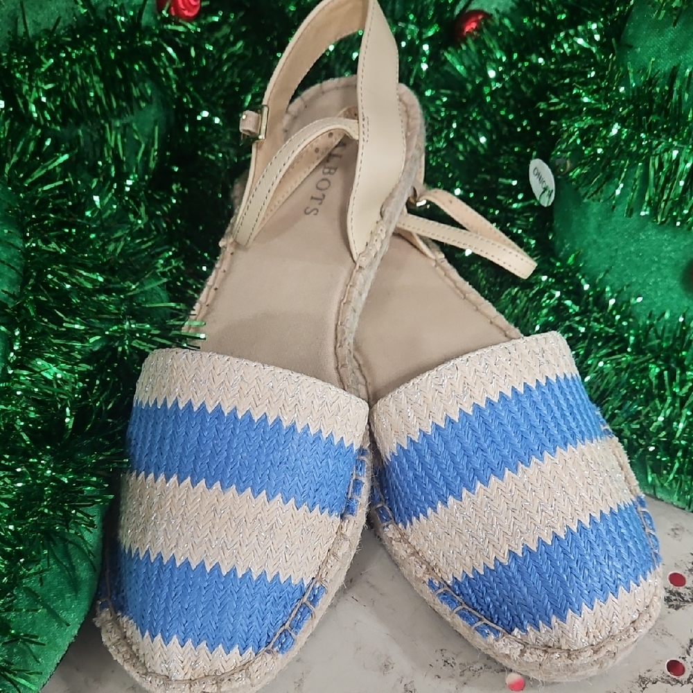 Talbots Blue and Cream Striped Flats